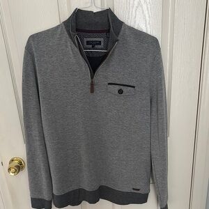 Ted Baker Gray Zip Up Sweater with Stand-Up Collar